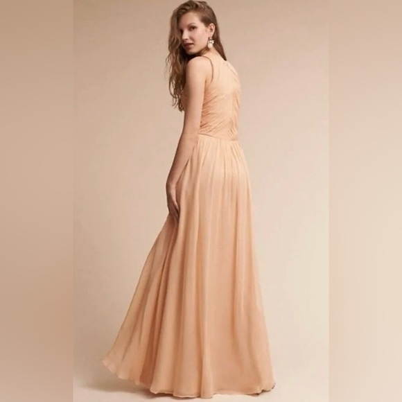 Anthropologie BHLDN Aurelie 100% Silk Peach Pleated Maxi Dress Size 4 - Picture 2 of 8